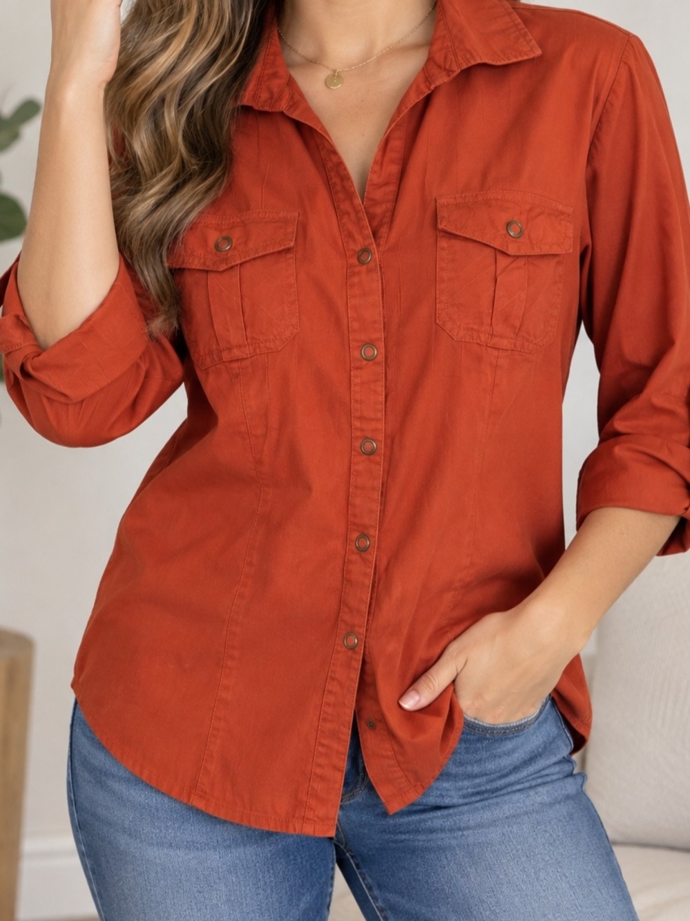 Cato Rust Button-Front Shirt